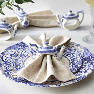 Blue Italian Teapot Napkin Rings, Set of 4